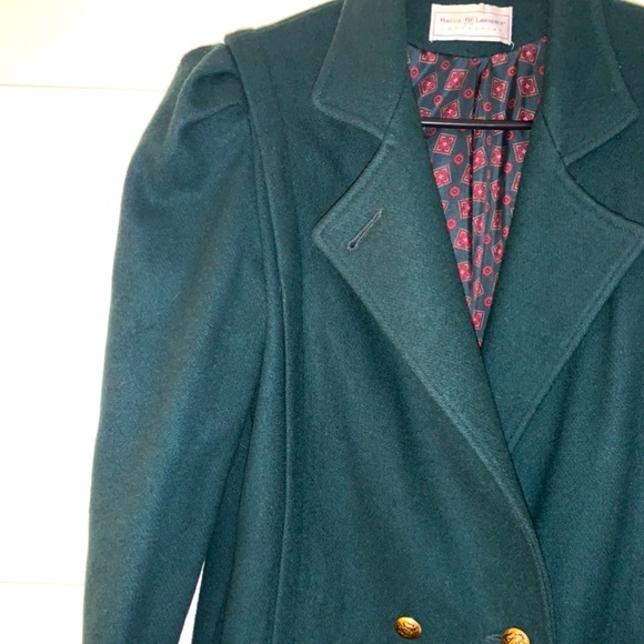 🤍 EVC True Vintage Deep Emerald Puff Sleeve Double Breasted Trench Coat - Picture 5 of 10